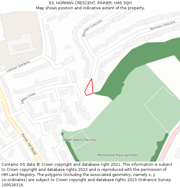 63, NORMAN CRESCENT, PINNER, HA5 3QH: Location map and indicative extent of plot