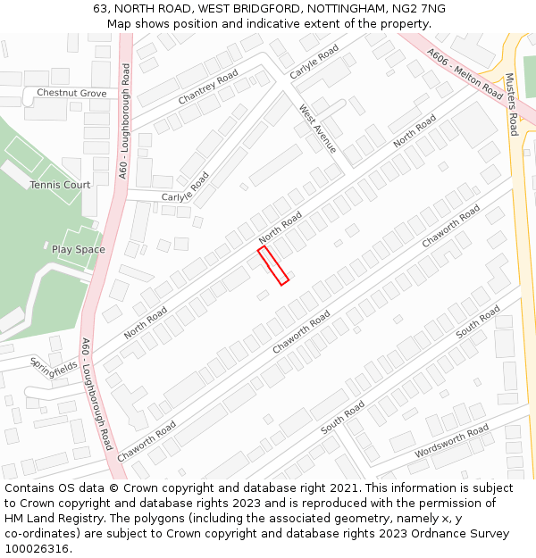 63, NORTH ROAD, WEST BRIDGFORD, NOTTINGHAM, NG2 7NG: Location map and indicative extent of plot