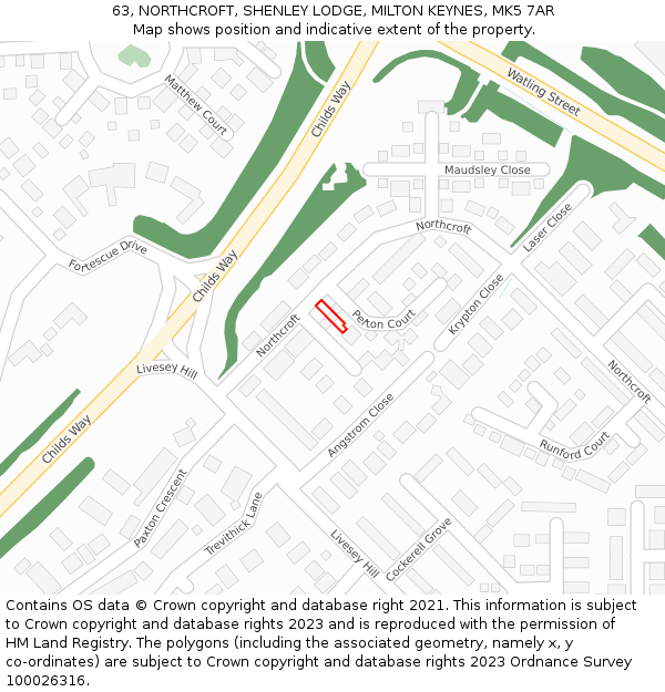 63, NORTHCROFT, SHENLEY LODGE, MILTON KEYNES, MK5 7AR: Location map and indicative extent of plot