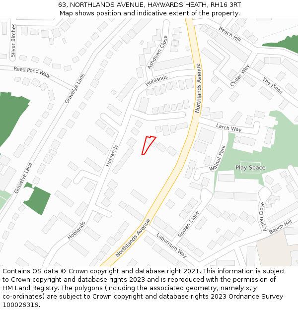 63, NORTHLANDS AVENUE, HAYWARDS HEATH, RH16 3RT: Location map and indicative extent of plot