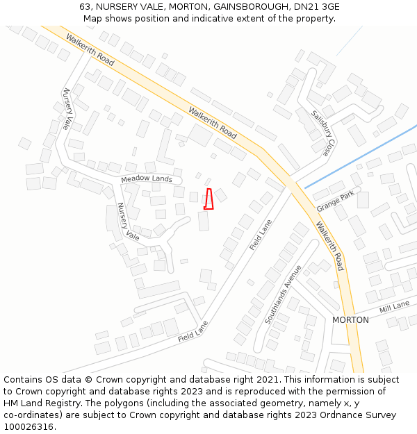 63, NURSERY VALE, MORTON, GAINSBOROUGH, DN21 3GE: Location map and indicative extent of plot