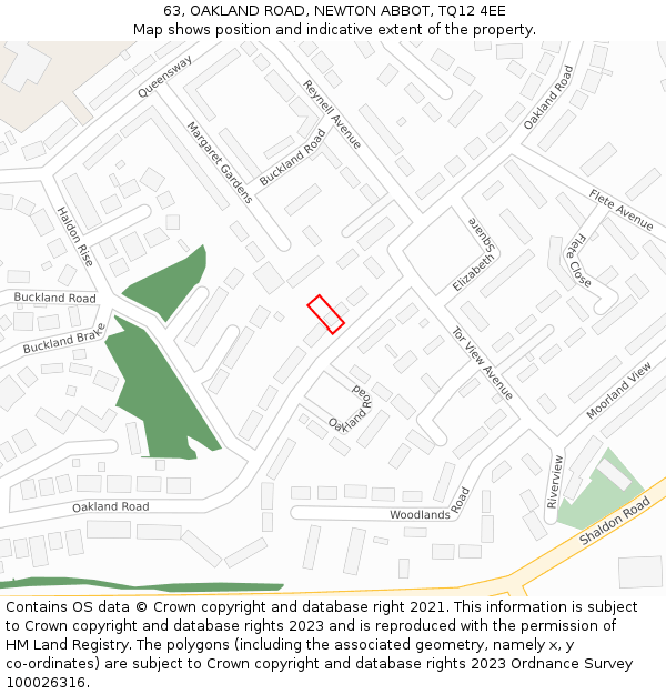 63, OAKLAND ROAD, NEWTON ABBOT, TQ12 4EE: Location map and indicative extent of plot