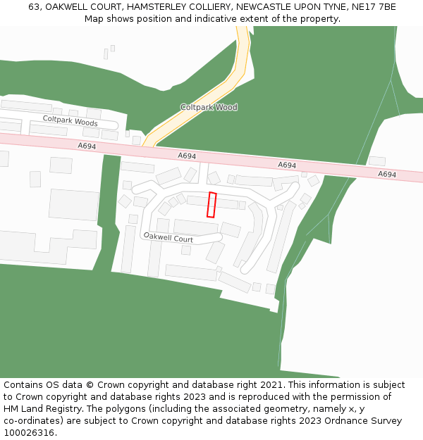 63, OAKWELL COURT, HAMSTERLEY COLLIERY, NEWCASTLE UPON TYNE, NE17 7BE: Location map and indicative extent of plot