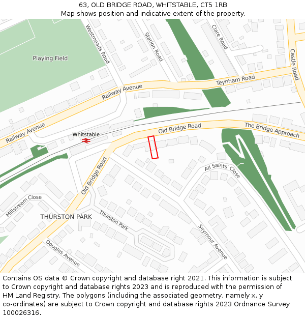 63, OLD BRIDGE ROAD, WHITSTABLE, CT5 1RB: Location map and indicative extent of plot
