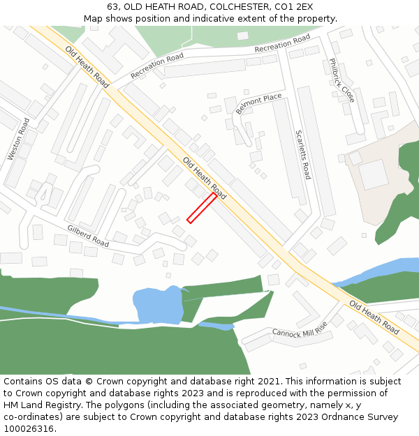 63, OLD HEATH ROAD, COLCHESTER, CO1 2EX: Location map and indicative extent of plot