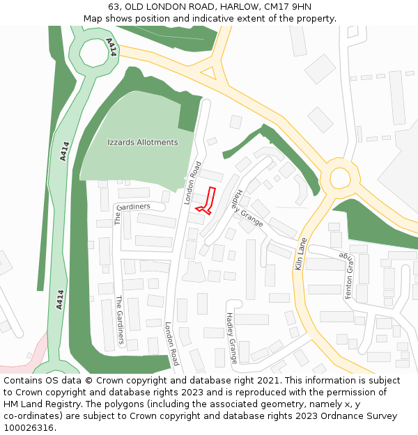 63, OLD LONDON ROAD, HARLOW, CM17 9HN: Location map and indicative extent of plot