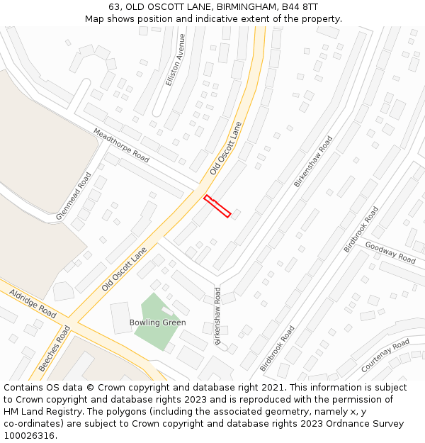 63, OLD OSCOTT LANE, BIRMINGHAM, B44 8TT: Location map and indicative extent of plot