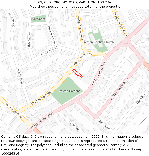 63, OLD TORQUAY ROAD, PAIGNTON, TQ3 2RA: Location map and indicative extent of plot