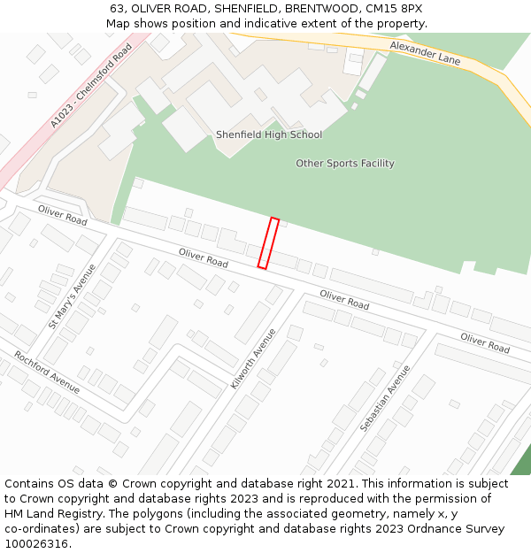 63, OLIVER ROAD, SHENFIELD, BRENTWOOD, CM15 8PX: Location map and indicative extent of plot