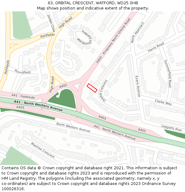 63, ORBITAL CRESCENT, WATFORD, WD25 0HB: Location map and indicative extent of plot