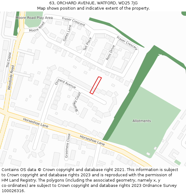 63, ORCHARD AVENUE, WATFORD, WD25 7JG: Location map and indicative extent of plot