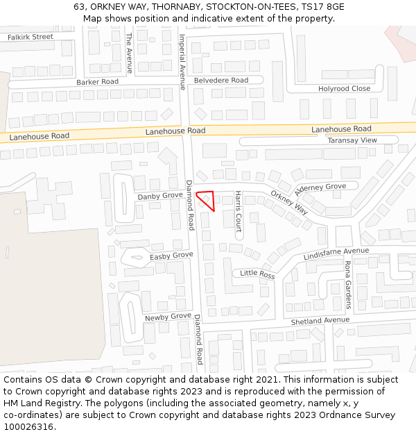 63, ORKNEY WAY, THORNABY, STOCKTON-ON-TEES, TS17 8GE: Location map and indicative extent of plot