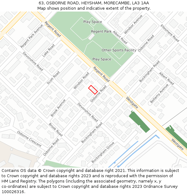 63, OSBORNE ROAD, HEYSHAM, MORECAMBE, LA3 1AA: Location map and indicative extent of plot