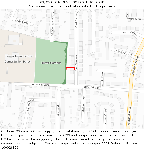 63, OVAL GARDENS, GOSPORT, PO12 2RD: Location map and indicative extent of plot