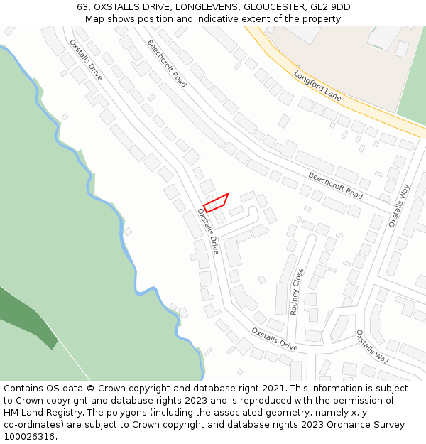 63, OXSTALLS DRIVE, LONGLEVENS, GLOUCESTER, GL2 9DD: Location map and indicative extent of plot