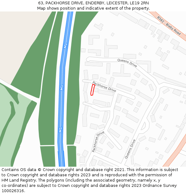 63, PACKHORSE DRIVE, ENDERBY, LEICESTER, LE19 2RN: Location map and indicative extent of plot