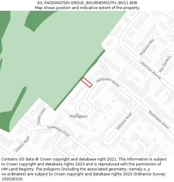 63, PADDINGTON GROVE, BOURNEMOUTH, BH11 8NR: Location map and indicative extent of plot