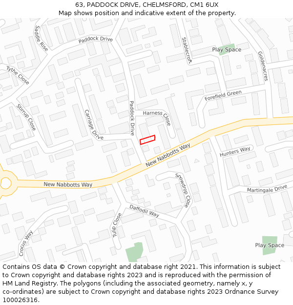63, PADDOCK DRIVE, CHELMSFORD, CM1 6UX: Location map and indicative extent of plot