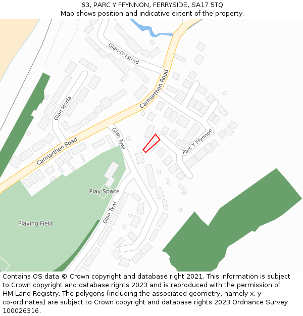 63, PARC Y FFYNNON, FERRYSIDE, SA17 5TQ: Location map and indicative extent of plot