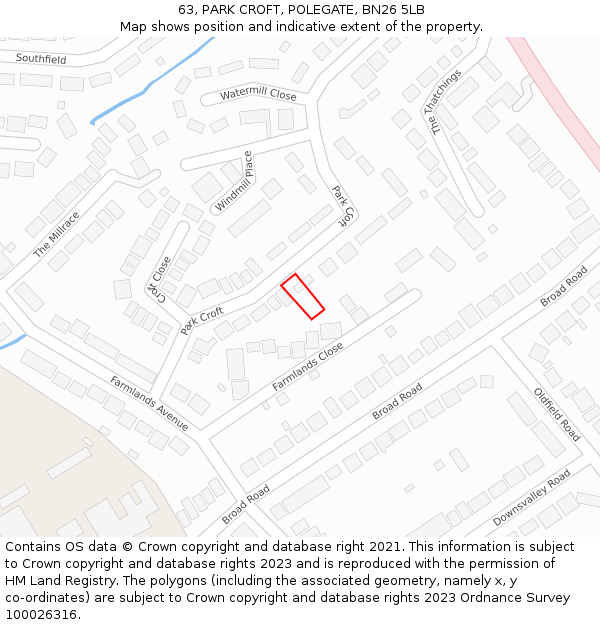 63, PARK CROFT, POLEGATE, BN26 5LB: Location map and indicative extent of plot