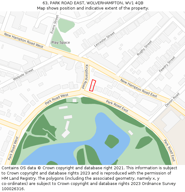 63, PARK ROAD EAST, WOLVERHAMPTON, WV1 4QB: Location map and indicative extent of plot