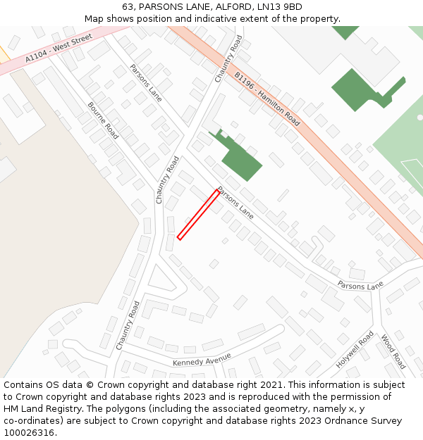 63, PARSONS LANE, ALFORD, LN13 9BD: Location map and indicative extent of plot