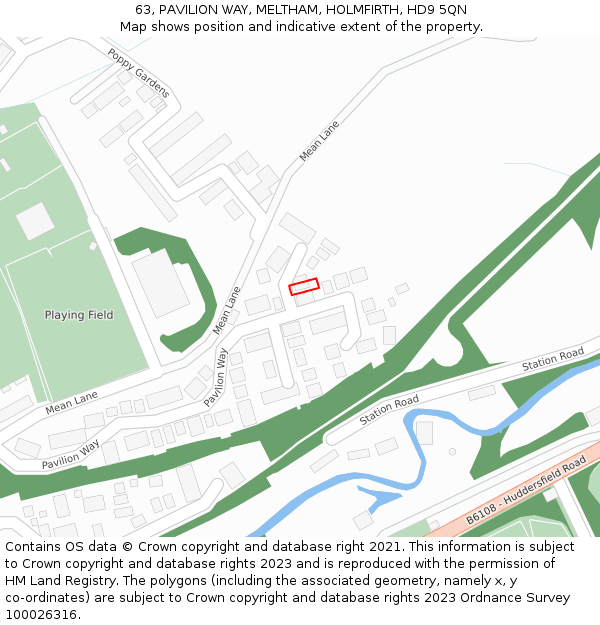 63, PAVILION WAY, MELTHAM, HOLMFIRTH, HD9 5QN: Location map and indicative extent of plot