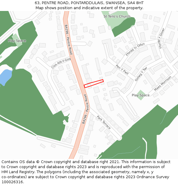 63, PENTRE ROAD, PONTARDDULAIS, SWANSEA, SA4 8HT: Location map and indicative extent of plot