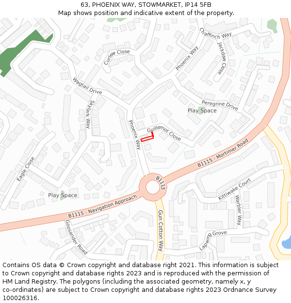 63, PHOENIX WAY, STOWMARKET, IP14 5FB: Location map and indicative extent of plot