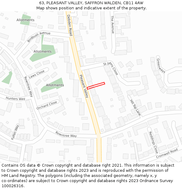 63, PLEASANT VALLEY, SAFFRON WALDEN, CB11 4AW: Location map and indicative extent of plot