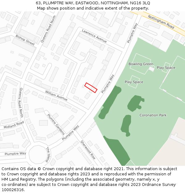 63, PLUMPTRE WAY, EASTWOOD, NOTTINGHAM, NG16 3LQ: Location map and indicative extent of plot