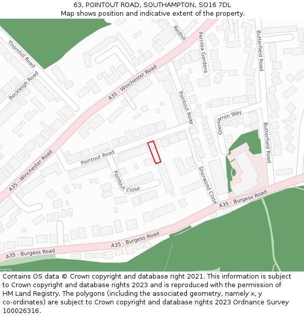 63, POINTOUT ROAD, SOUTHAMPTON, SO16 7DL: Location map and indicative extent of plot