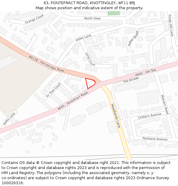 63, PONTEFRACT ROAD, KNOTTINGLEY, WF11 8RJ: Location map and indicative extent of plot