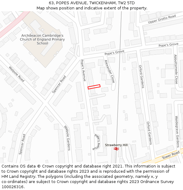 63, POPES AVENUE, TWICKENHAM, TW2 5TD: Location map and indicative extent of plot