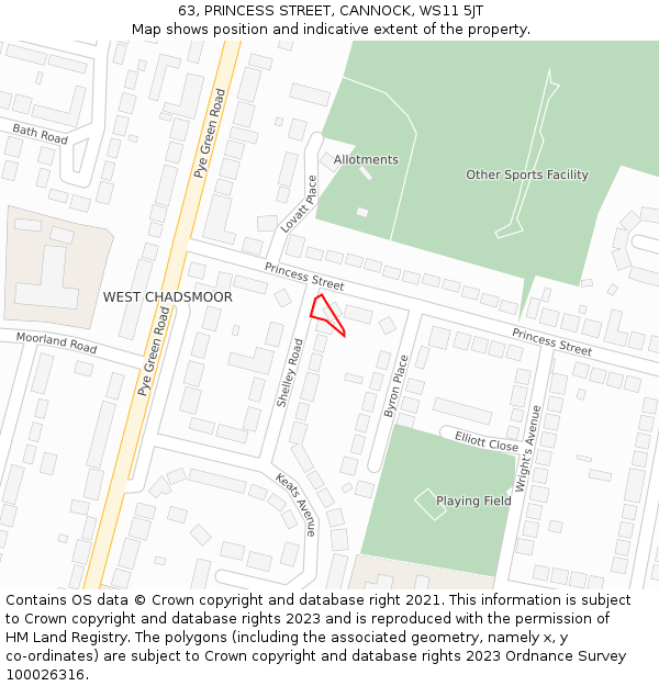 63, PRINCESS STREET, CANNOCK, WS11 5JT: Location map and indicative extent of plot