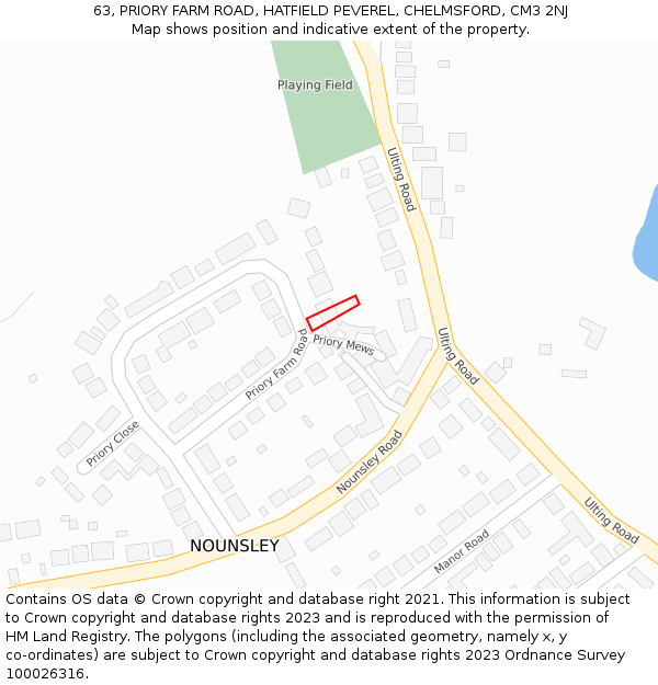 63, PRIORY FARM ROAD, HATFIELD PEVEREL, CHELMSFORD, CM3 2NJ: Location map and indicative extent of plot