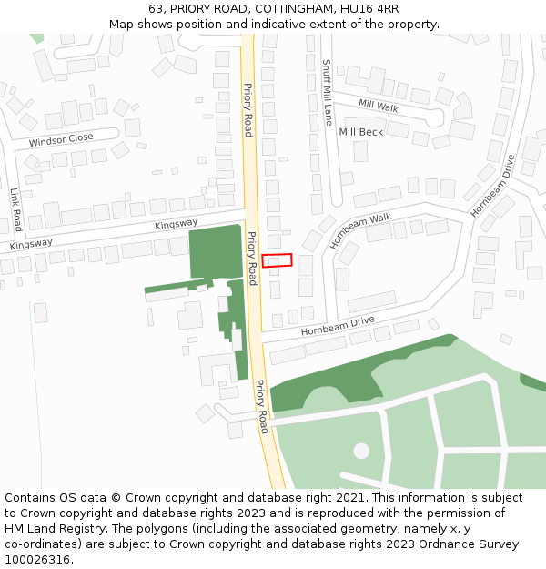 63, PRIORY ROAD, COTTINGHAM, HU16 4RR: Location map and indicative extent of plot