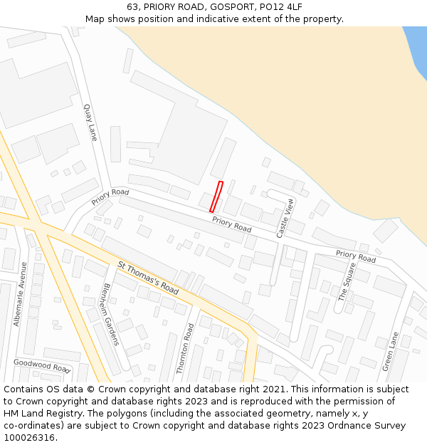 63, PRIORY ROAD, GOSPORT, PO12 4LF: Location map and indicative extent of plot