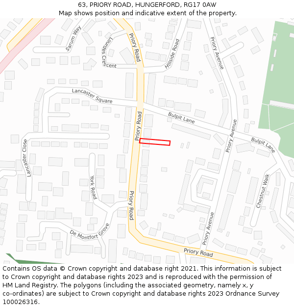 63, PRIORY ROAD, HUNGERFORD, RG17 0AW: Location map and indicative extent of plot