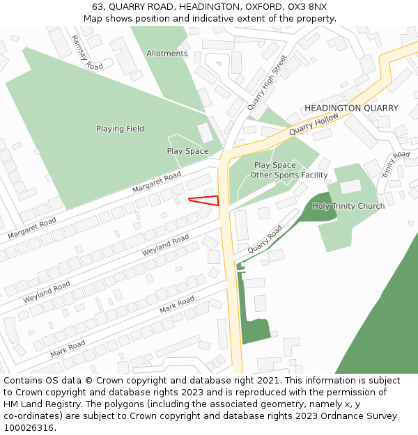 63, QUARRY ROAD, HEADINGTON, OXFORD, OX3 8NX: Location map and indicative extent of plot