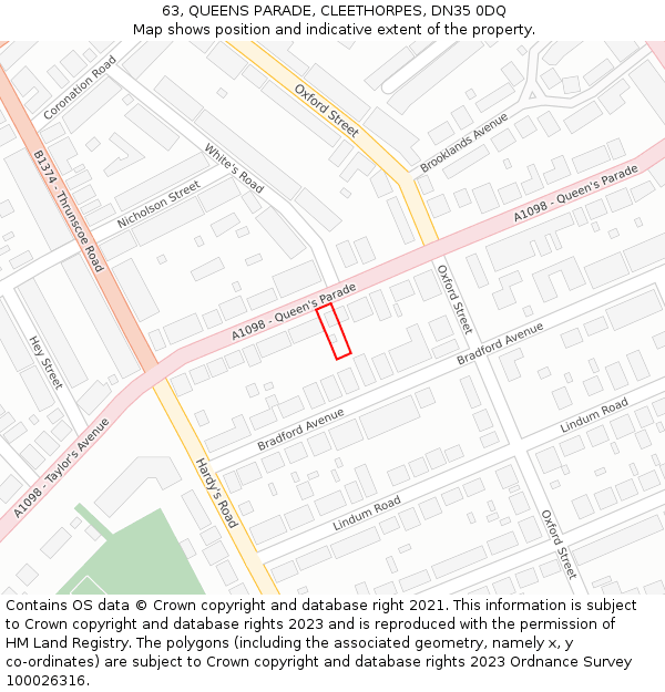 63, QUEENS PARADE, CLEETHORPES, DN35 0DQ: Location map and indicative extent of plot