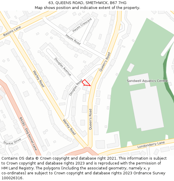 63, QUEENS ROAD, SMETHWICK, B67 7HG: Location map and indicative extent of plot