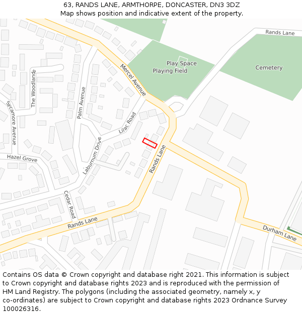 63, RANDS LANE, ARMTHORPE, DONCASTER, DN3 3DZ: Location map and indicative extent of plot