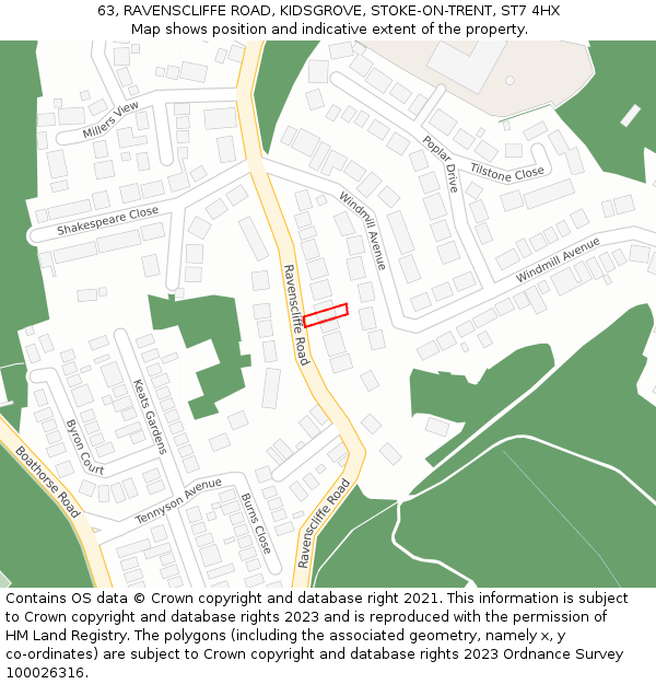 63, RAVENSCLIFFE ROAD, KIDSGROVE, STOKE-ON-TRENT, ST7 4HX: Location map and indicative extent of plot