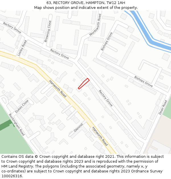 63, RECTORY GROVE, HAMPTON, TW12 1AH: Location map and indicative extent of plot