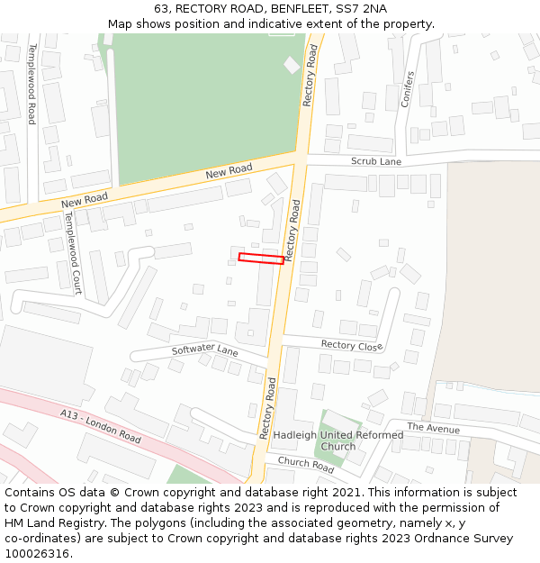 63, RECTORY ROAD, BENFLEET, SS7 2NA: Location map and indicative extent of plot