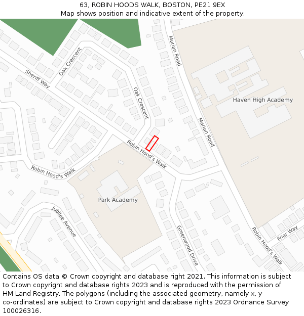 63, ROBIN HOODS WALK, BOSTON, PE21 9EX: Location map and indicative extent of plot