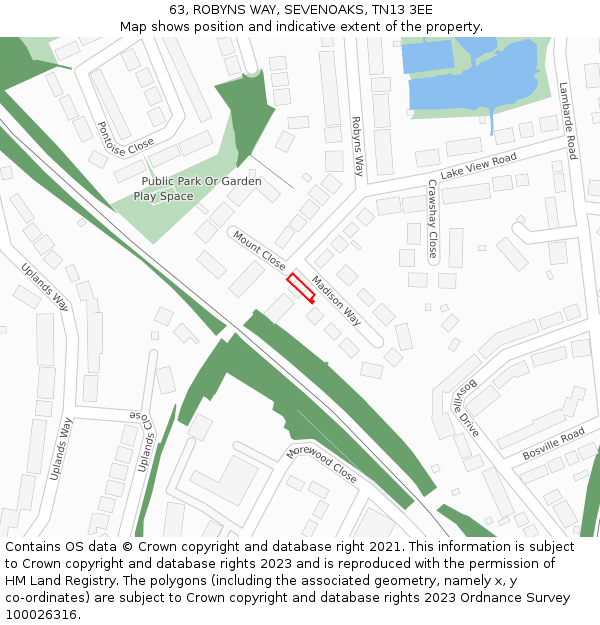 63, ROBYNS WAY, SEVENOAKS, TN13 3EE: Location map and indicative extent of plot