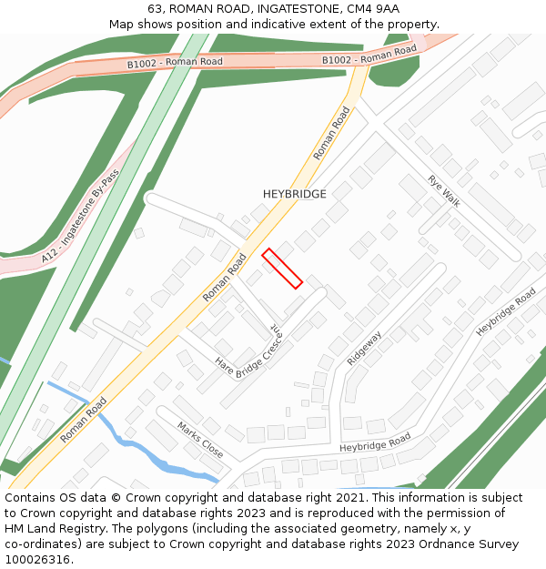 63, ROMAN ROAD, INGATESTONE, CM4 9AA: Location map and indicative extent of plot