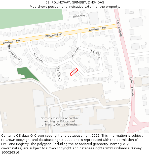63, ROUNDWAY, GRIMSBY, DN34 5AS: Location map and indicative extent of plot